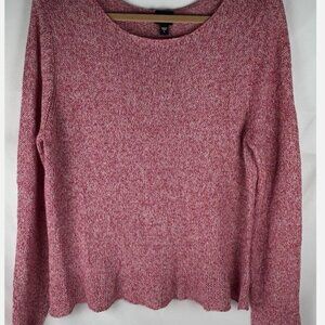 Eileen Fisher Dark Pink Pullover Linen Rayon Sweater Womens L Open Weave